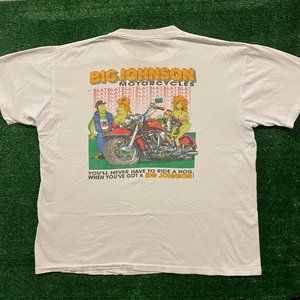 Vintage 90s Big Johnson Motorcycles T-Shirt Single Stitch White XL Sex Innuendo